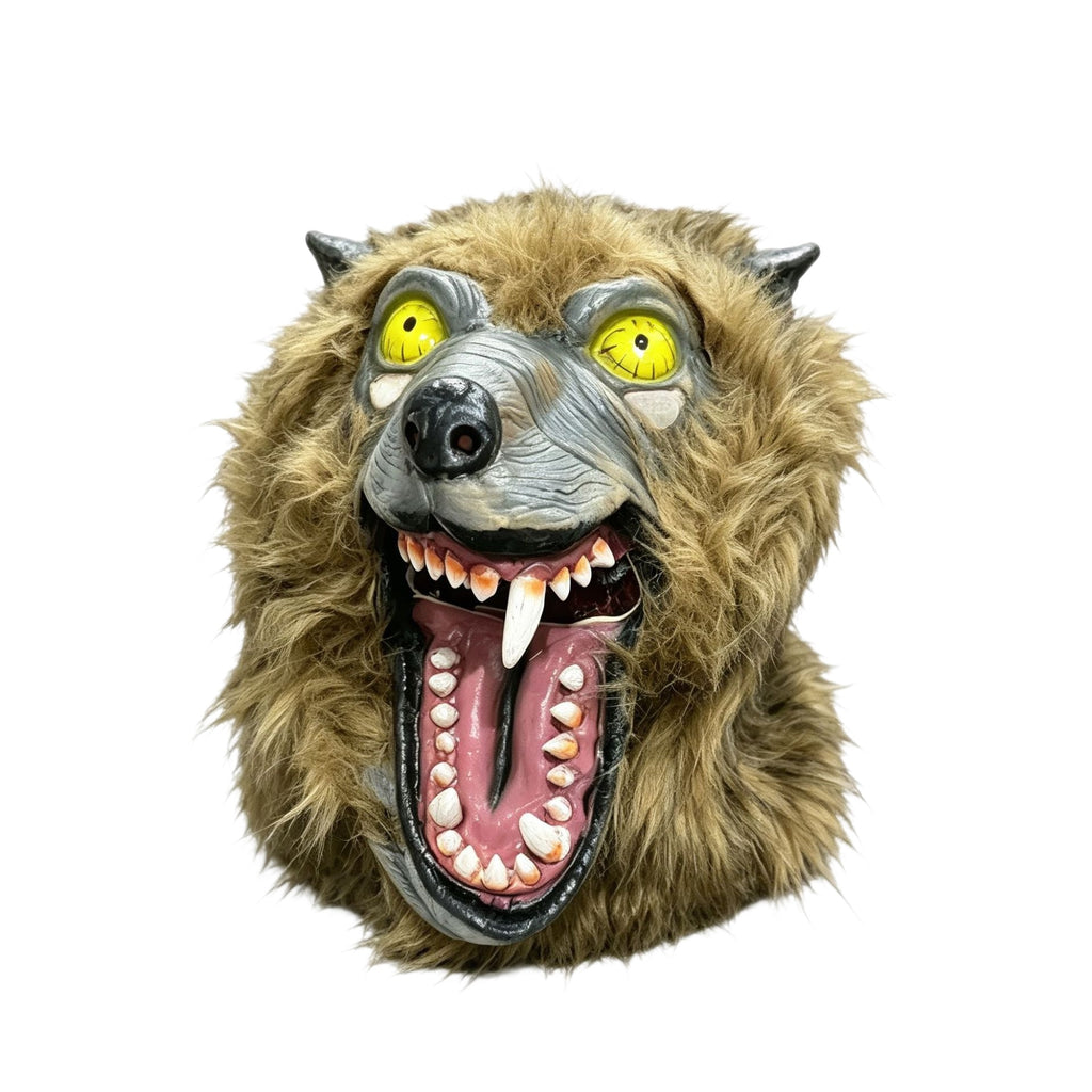 Masque de coiffure de loup-garou avec yeux jaunes et fangs pointus