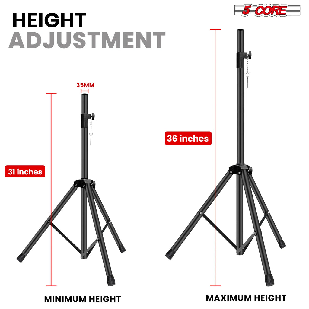 5 Core Speaker Stand Pair Hauteur réglable 3Ft PA DJ Tripod Studio Monitor Stands Heavy D