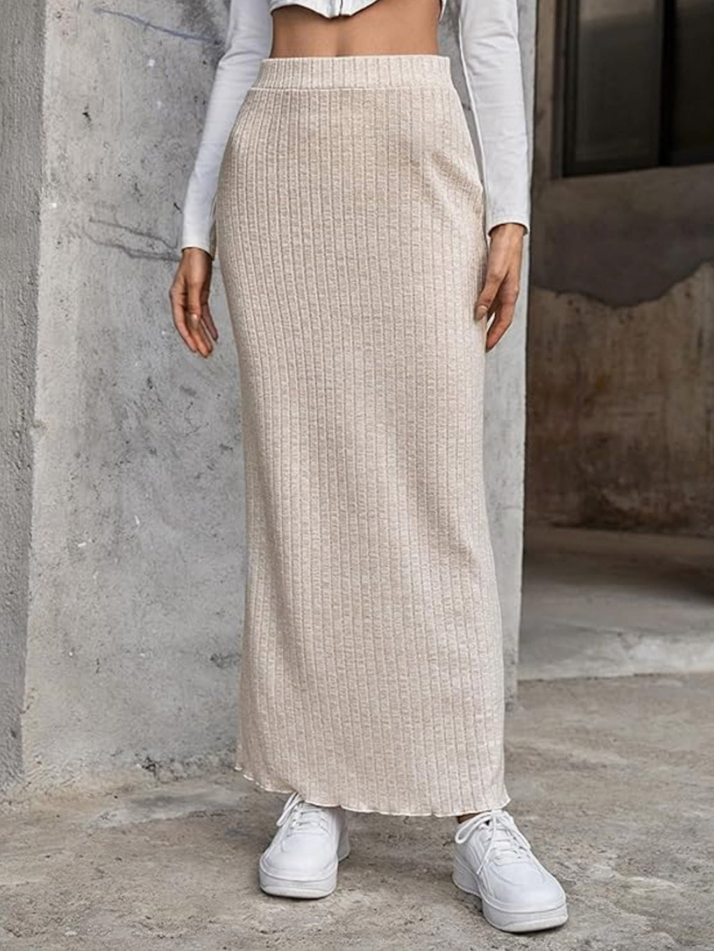European And American Autumn And Winter Gentle Vertical Stripe tricoté Elastic Waist Comfo