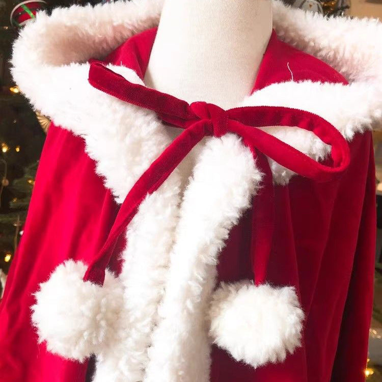 Année Noël Châle Cape Red Burr Velvet Bande Cape Windproof