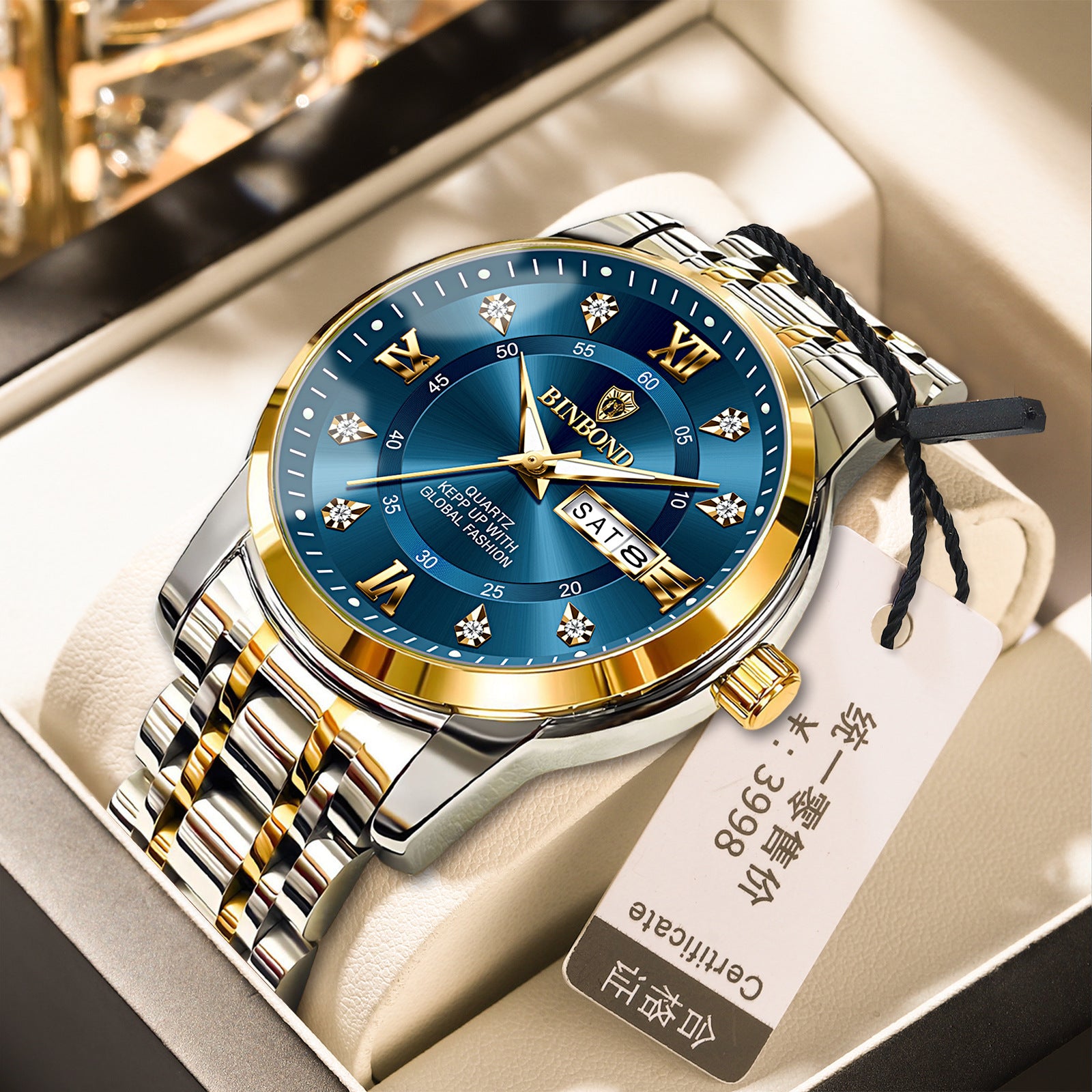 Binbang Business Light-Luxury Quartz Montre pour hommes