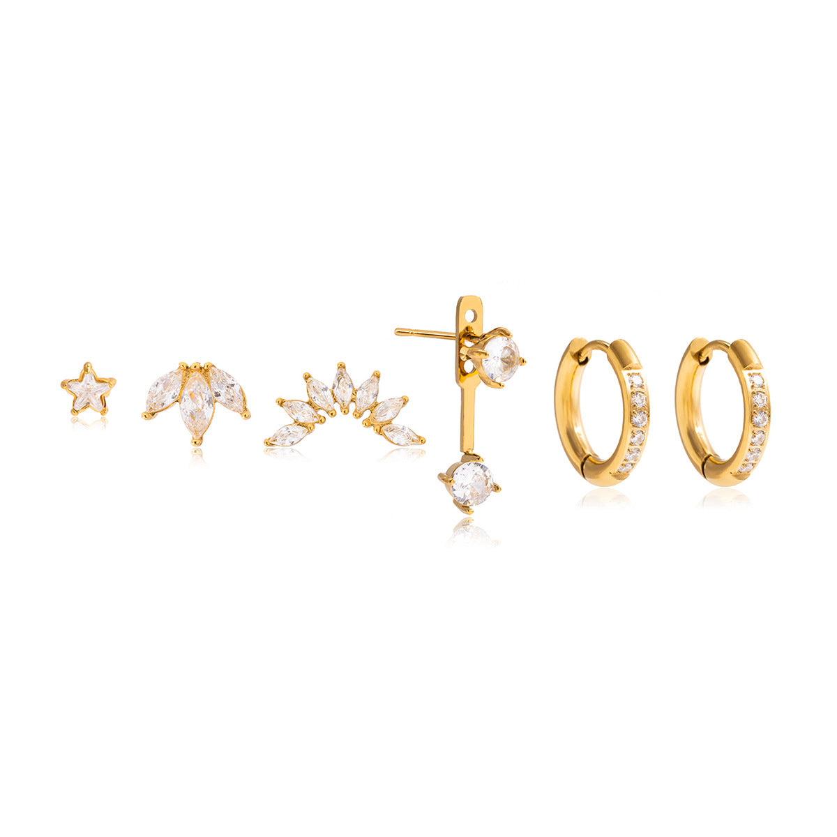 Boucles d'oreilles Zircon en acier de titane Paires multiples en une carte de luxe léger