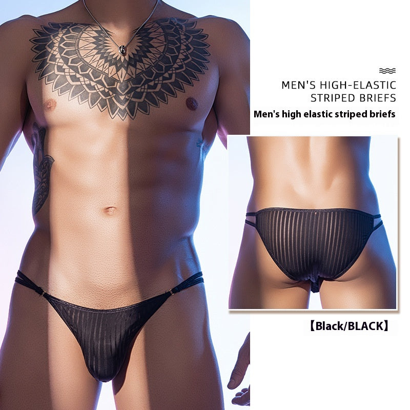Basse taille rayée mince sangle haute élastique T-back