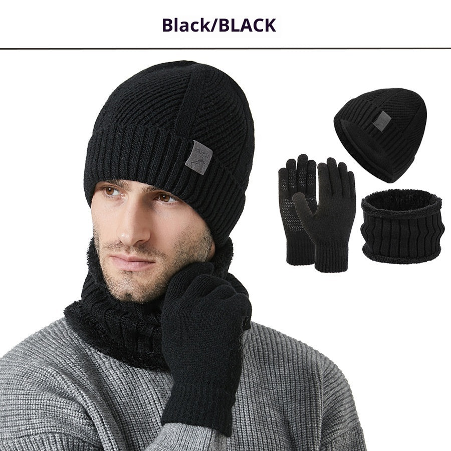 Gants d'écharpe de chapeau homme épais d'hiver Ensemble de trois pièces