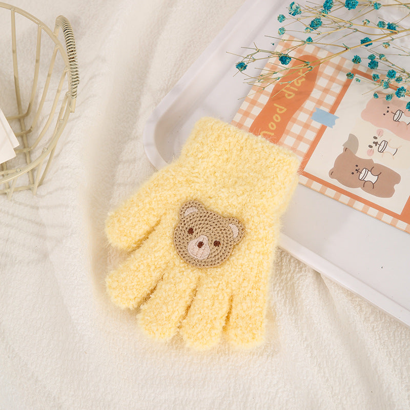 Gants pour enfants Automne et hiver chaud Fleece à l'épreuve du froid Cute Cartoon ours cinq doigts