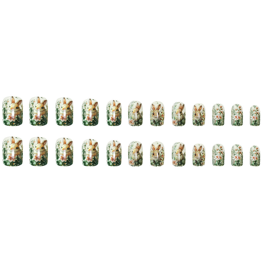 Stickers Nail Acrylique de Pâques 24 Court Carré De Petits Lapins Pour Presser et Graduel Co