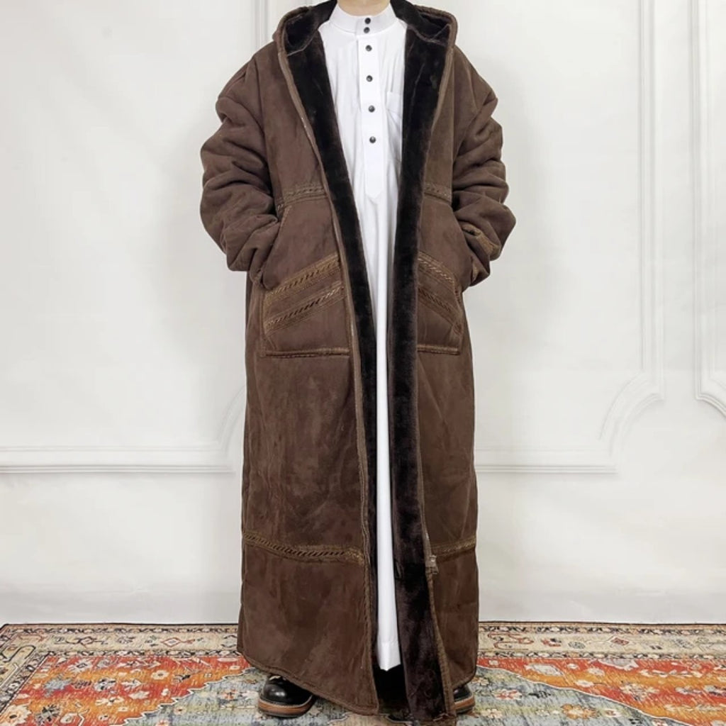 Hommes Suede-comme Robe avec Hood et des poches pour la chaleur en hiver