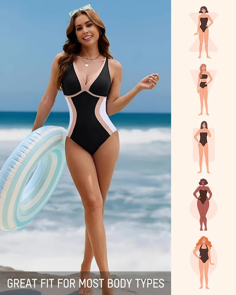 Couleur Bloc Tummy Control Maillot de bain monopièce