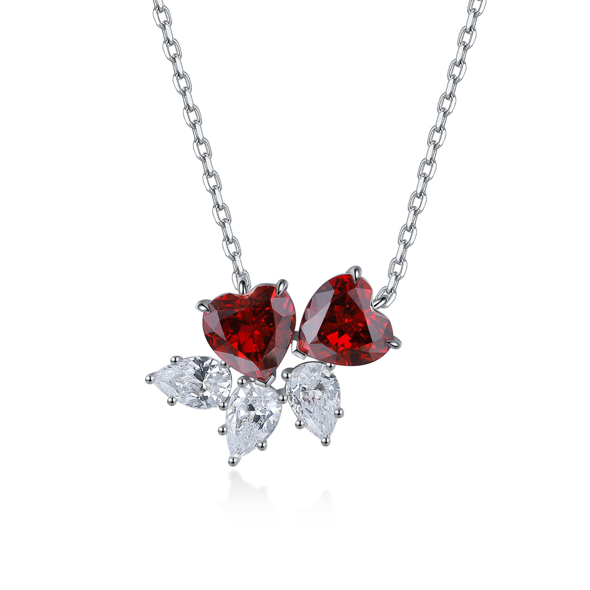 S925 Argent 4.1g Double Coeur Lab-Created Gemstone Collier