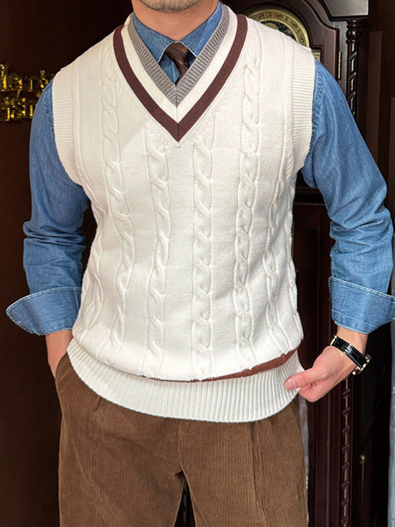 Veste contrasté de couleur contrastée de col V mode homme Casual All-Match