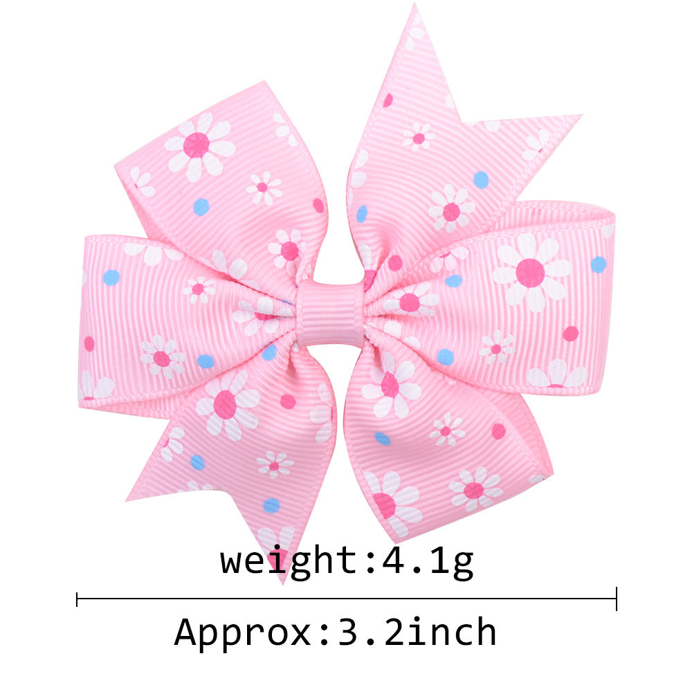 Imprimé Daisy Sunflower Dotted Rib with Fishtail Bow Baby Hair Clip
