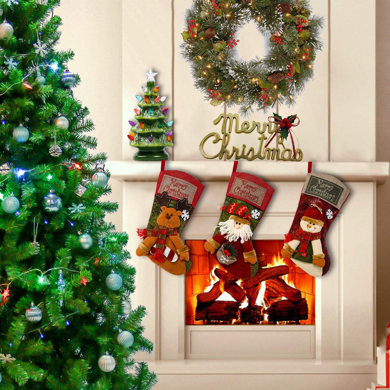 Sunnyglade 3PCS 18Noël Bas Classic Grands Bas Santa