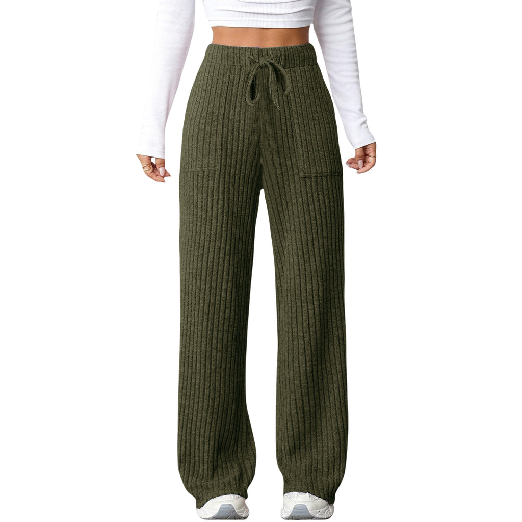 Pantalon casual de poche à col solide pour femmes