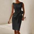 European And American Women's Bow Décoration Robe sans manches Robe courte S