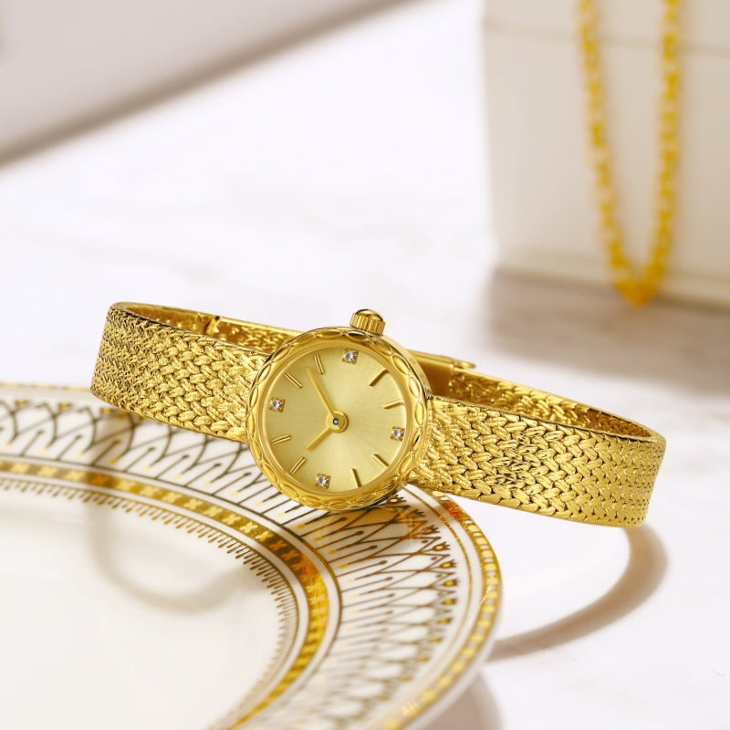 Rétro Copper Mesh Femmes Versatile Vintage-style Mini montre en or
