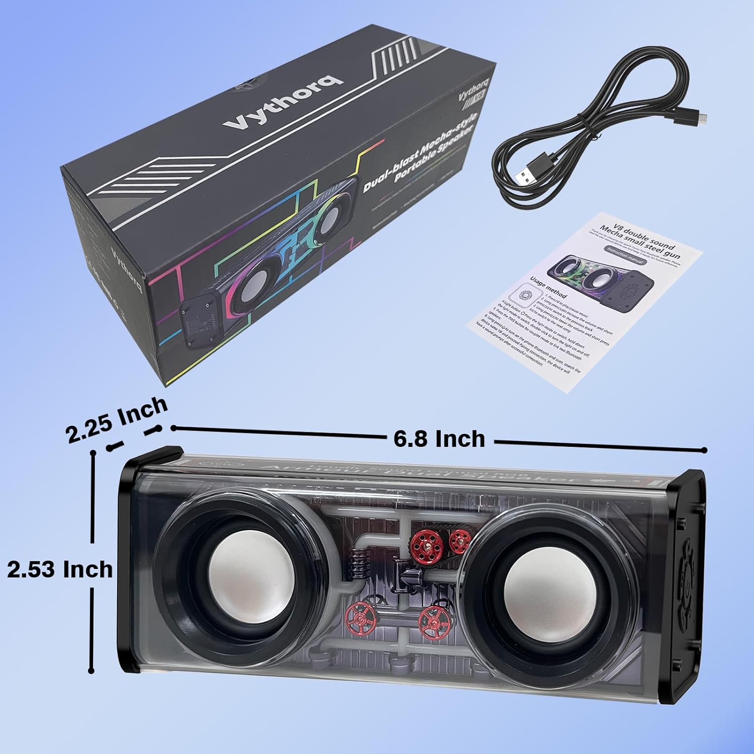 Haut-parleur Bluetooth portable avec lumières LED et boîtier transparent