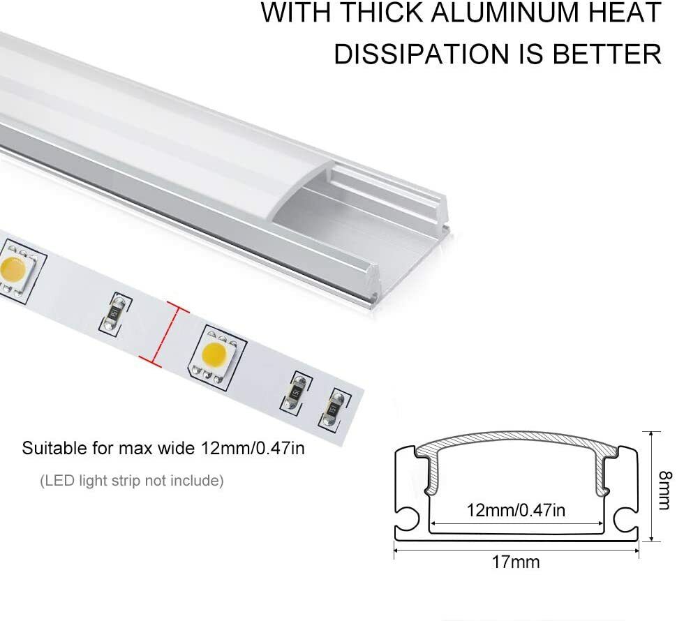 6X U-forme 1 mètre Aluminium canal pour la bande LED couvercle de lumière PVC profil 5050