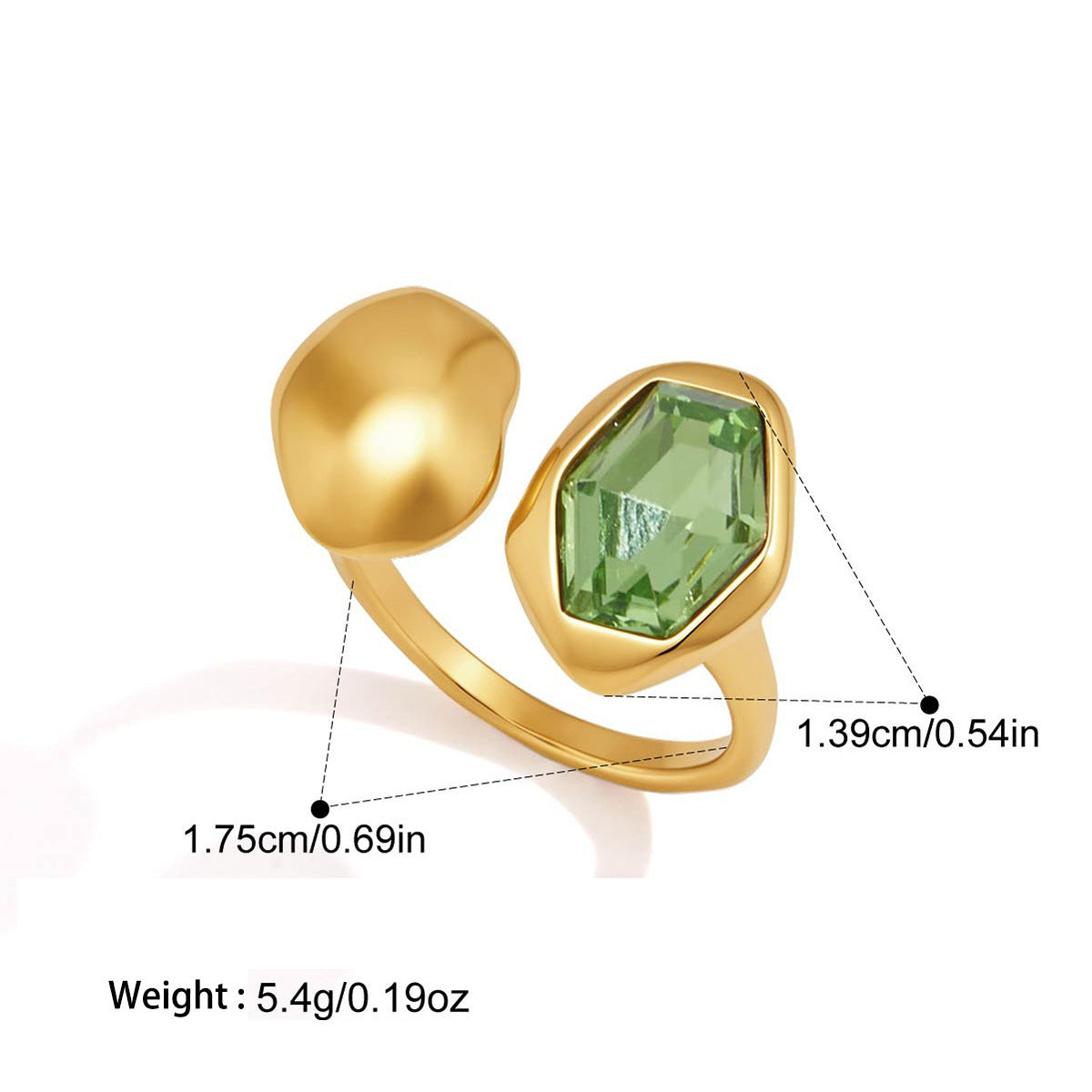 Anneau ouvert de luxe léger avec Zircon coloré et acier au titane