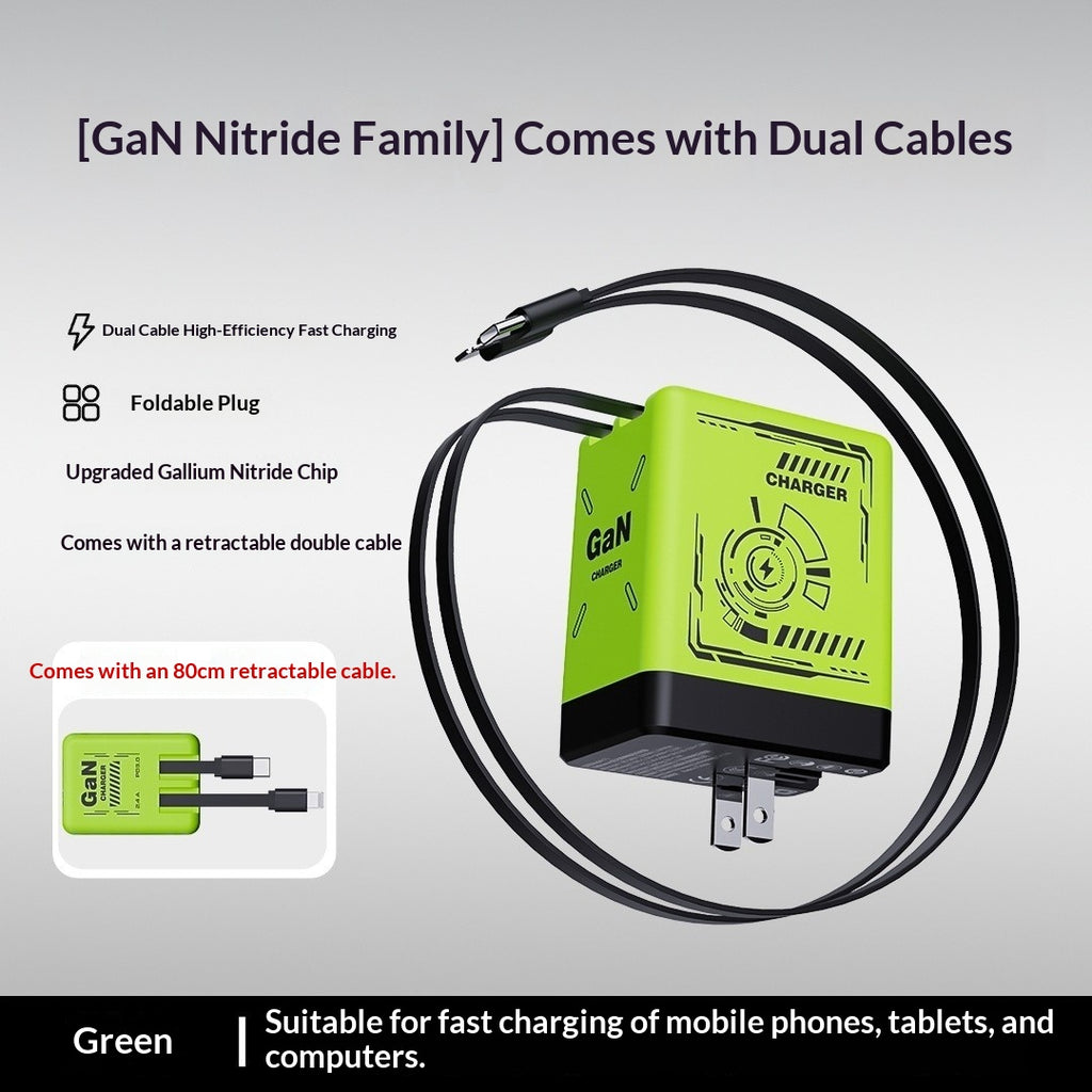 Gallium Nitride charge rapide est livré avec câble de données télescopique Mecha Wind Chargin intégré