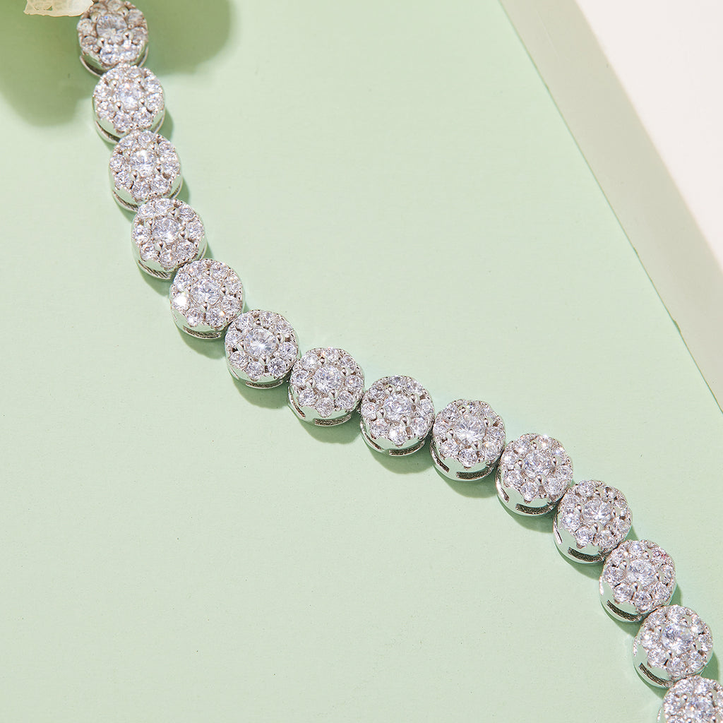 S925 Argent Sterling 2mm&1,2mm Bracelet de tennis en grappe de Moissanite 18cm 297pcs D Couleur VVS1