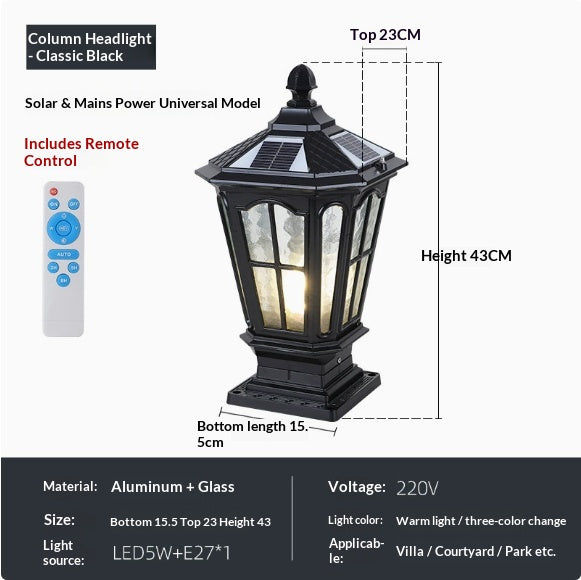 Lampe extérieure étanche à l'énergie solaire pour cour