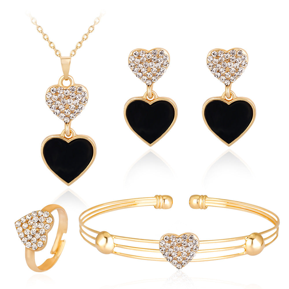 Jeu de bijoux Peach coeur Strass Boucles d'oreilles Collier d'amour Ensemble de bijoux de mariée