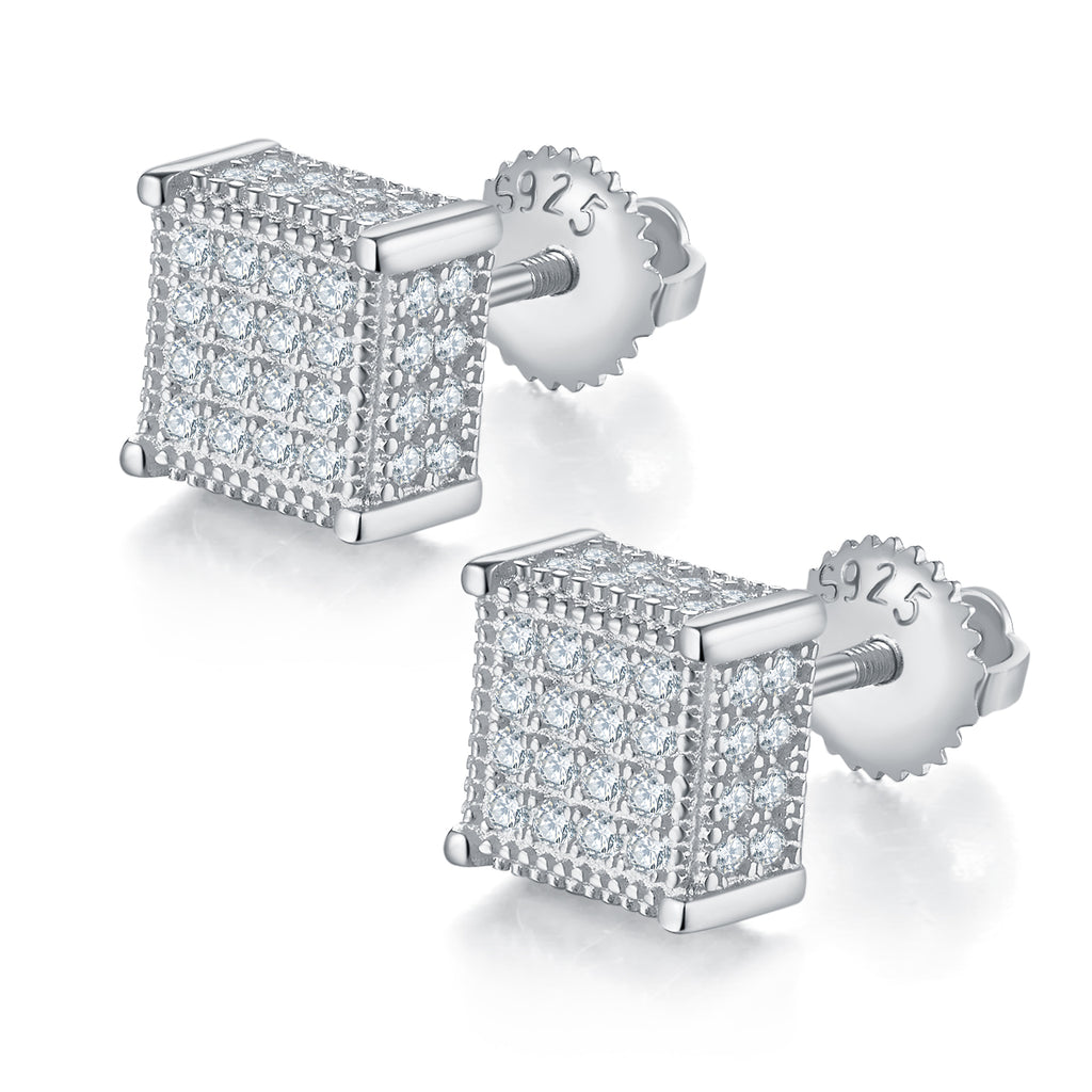 S925 Argent Sterling 96pcs D Couleur VVS1 Moissanite 3D Boucles d'oreilles en cube 7.6mm Vis retour