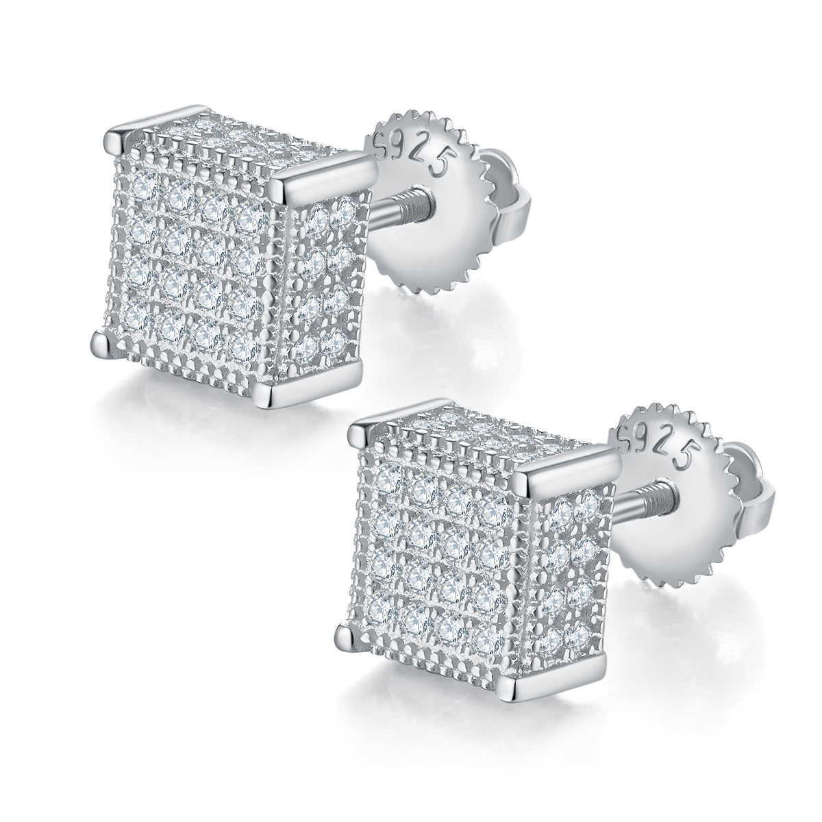 S925 Argent Sterling 96pcs D Couleur VVS1 Moissanite 3D Boucles d'oreilles en cube 7.6mm Vis retour