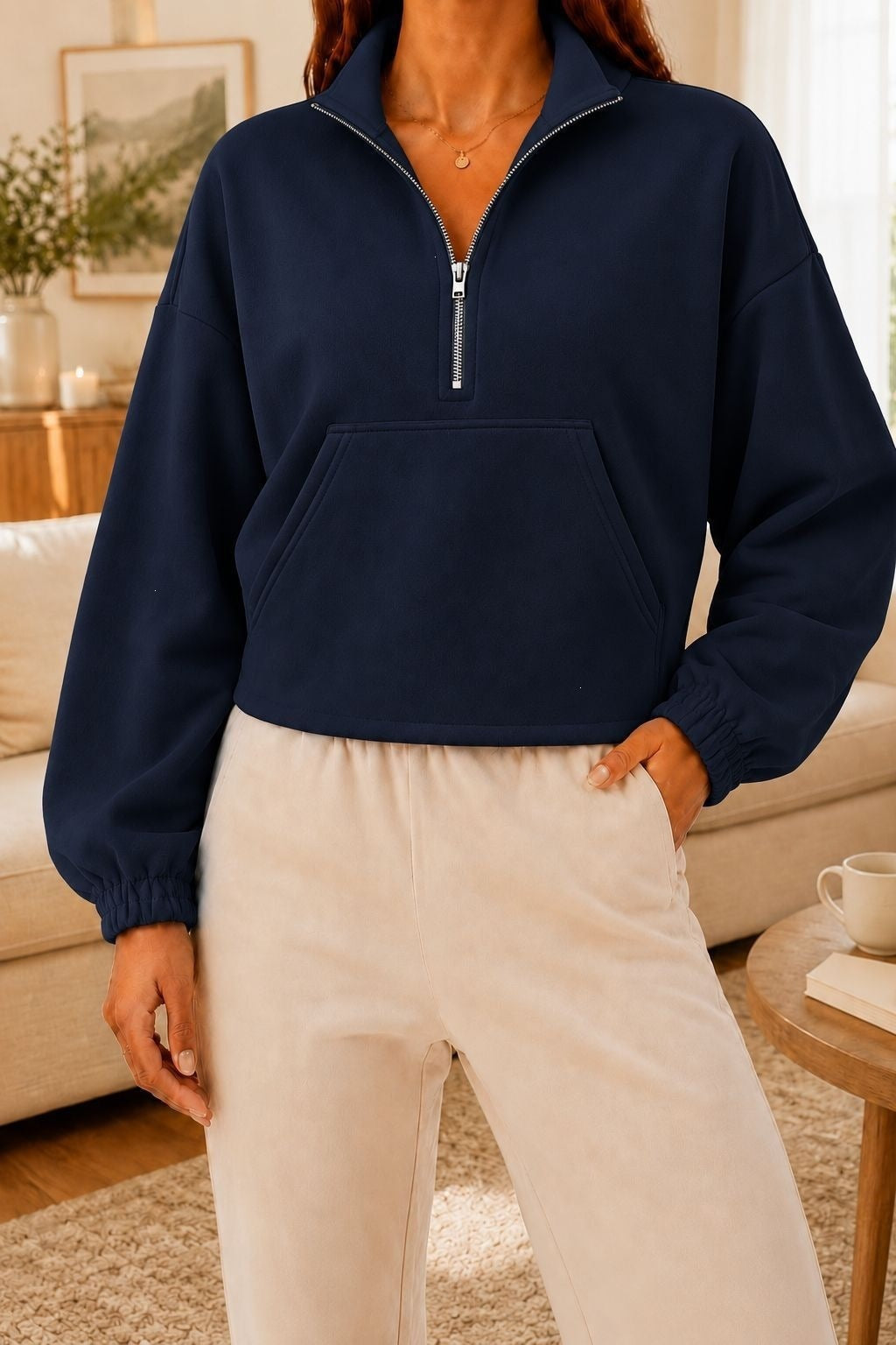 Hoodie de lapelle à half-zip avec un ajustement relaxant et des manches longues
