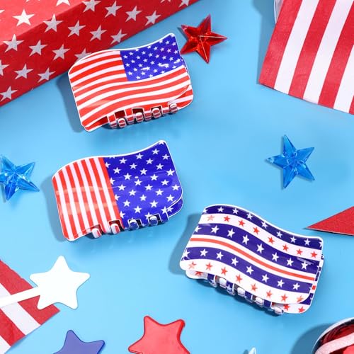 3Pcs American Flag Shaped Claw Clips USA Patriotic 4th Of Juillet Design Hair Accessories Rouge