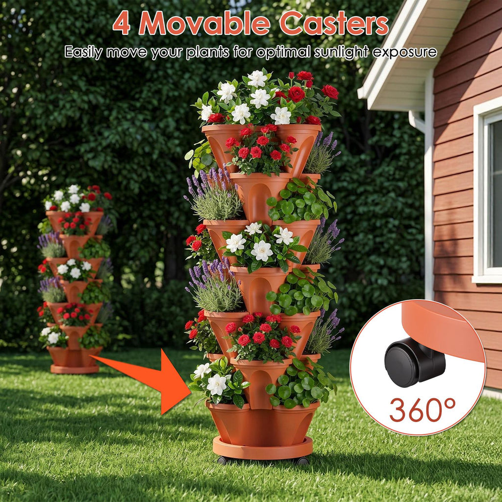 7 Planter vertical empilable de niveau avec roues Planter tour fraise Saving Garden