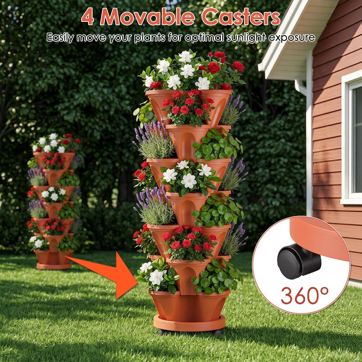 7 Planter vertical empilable de niveau avec roues Planter tour fraise Saving Garden