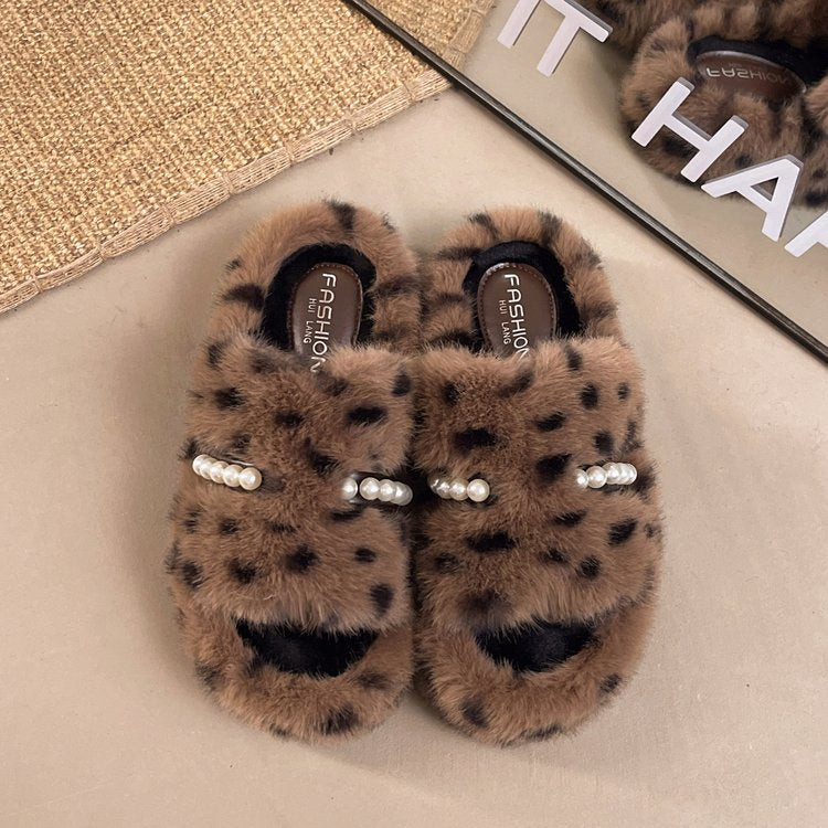 Style français pour femme Plus Taille Leopard imprimé Pantoufles