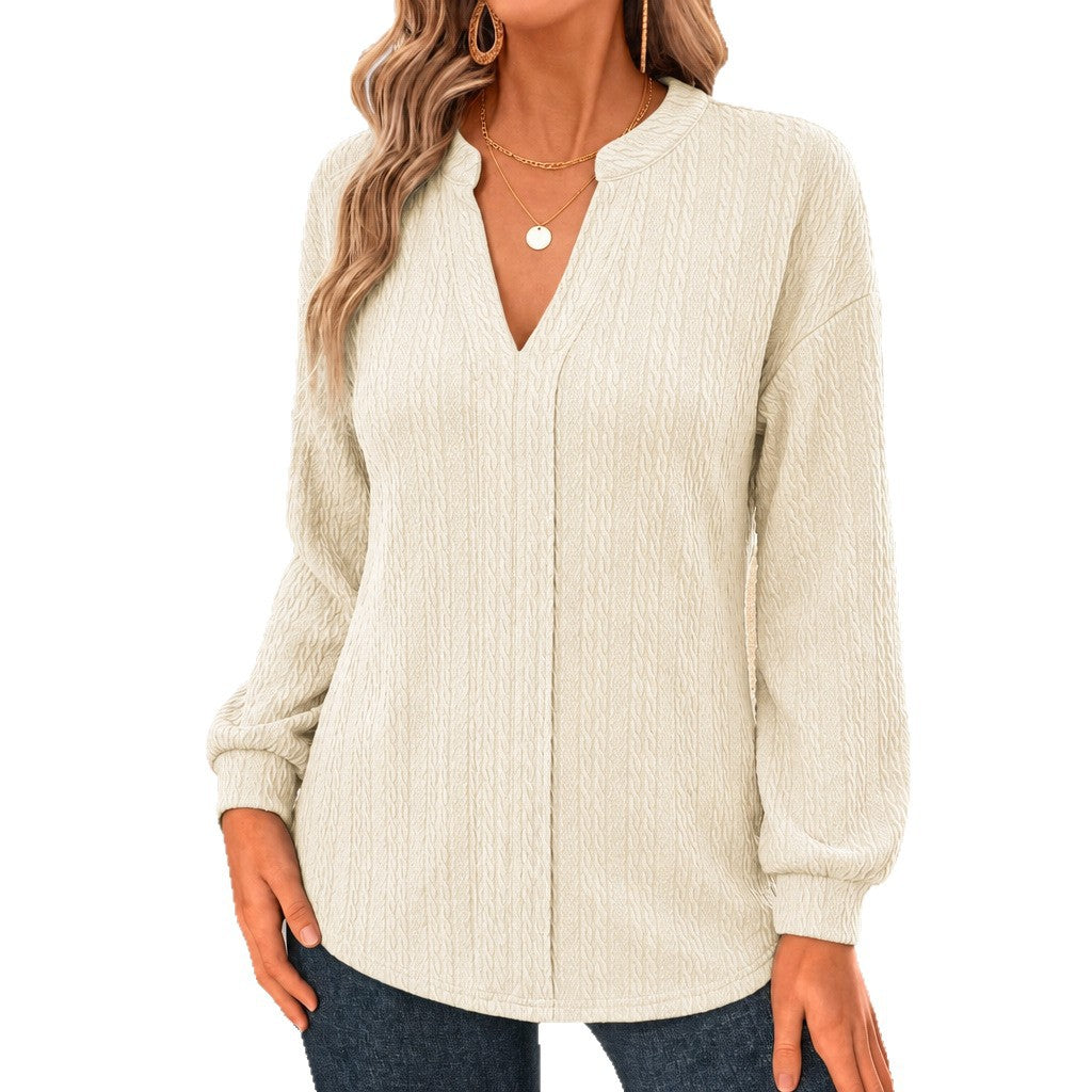 Femmes Relaxed-fit V-neck Manches longues Blouse polyvalente de travail