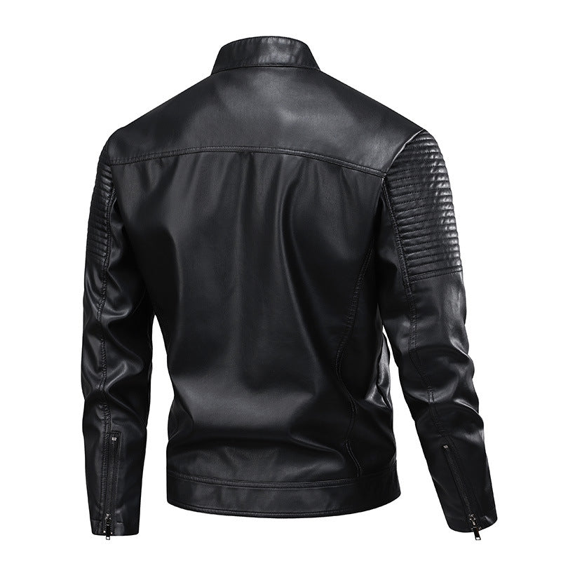 Hommes Stand-Up Collar Veste en cuir Slim-Fit En Cuir Biker Manteau pour hommes