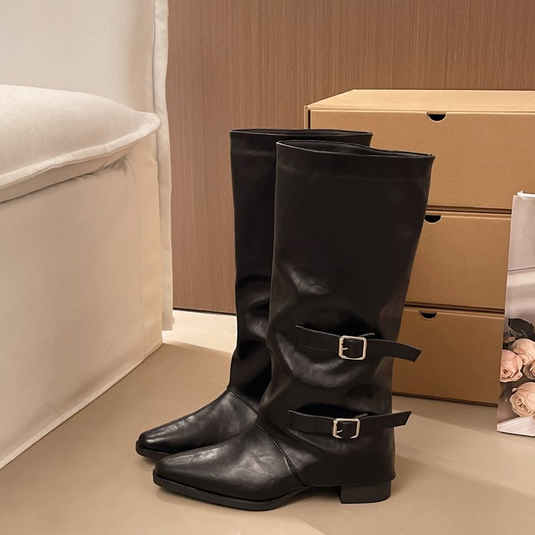 Boucle d'orteil pointue pour femmes Bottes à louche rugueuse