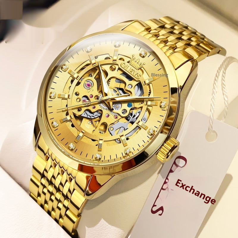 Montre Skeleton mécanique entièrement automatique pour hommes