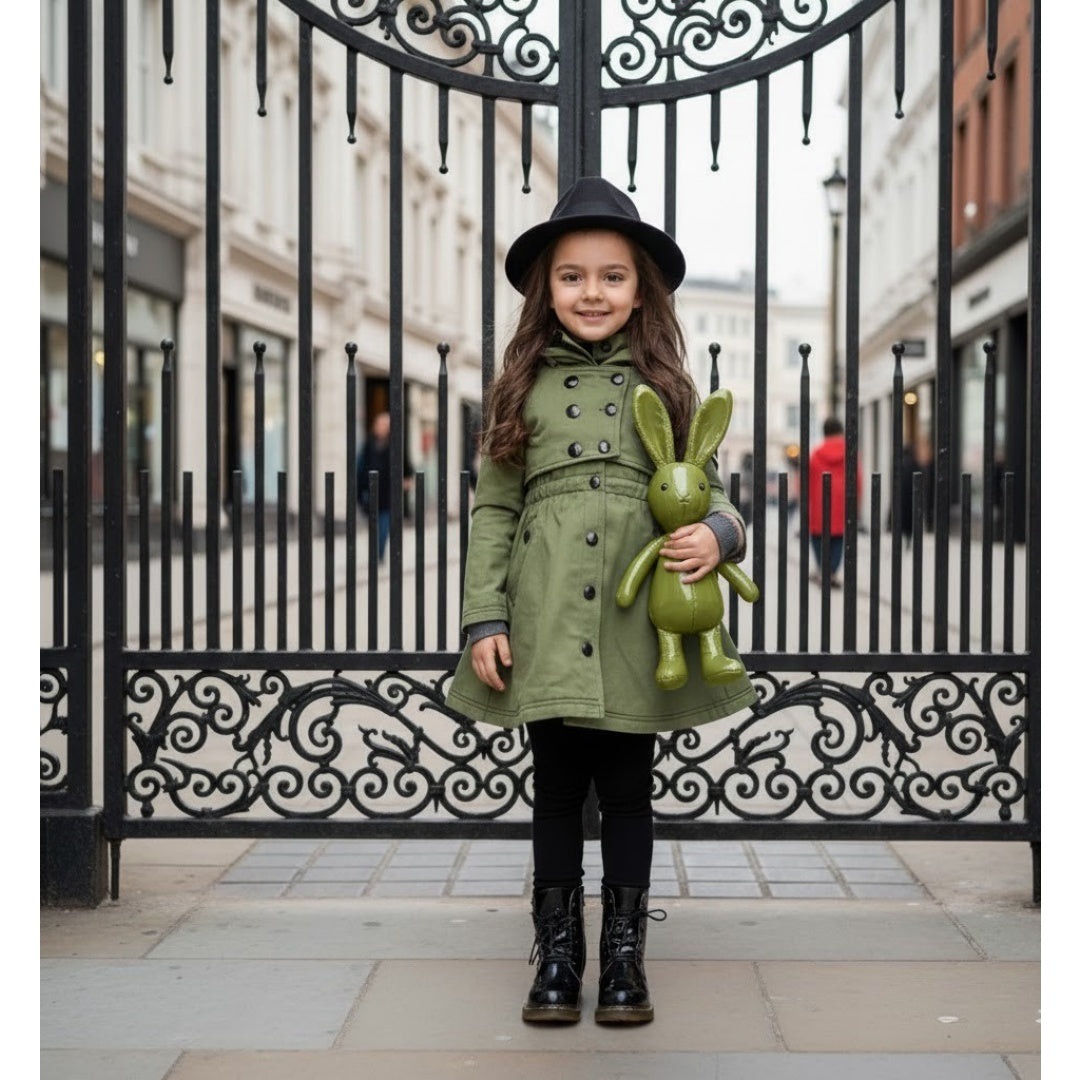 Filles Automne Printemps Enfants Coton Windproof Noir Vert Trench Coat 3-7Y