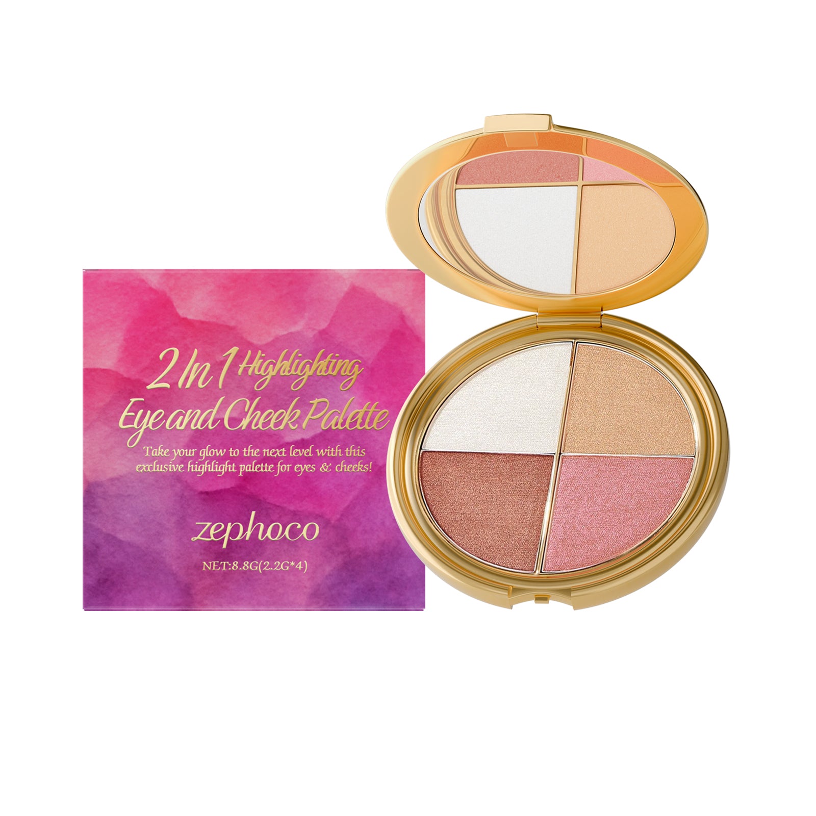 Surlignement, ombre à paupières, et palette Blush