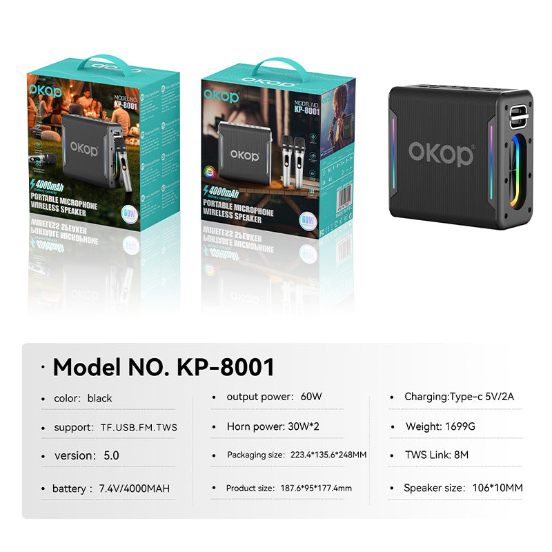 KP-8001 Haut-parleur Haut-Volume extérieur Karaoké Portable Bluetooth Haut-parleur Microphone Ultra-lo