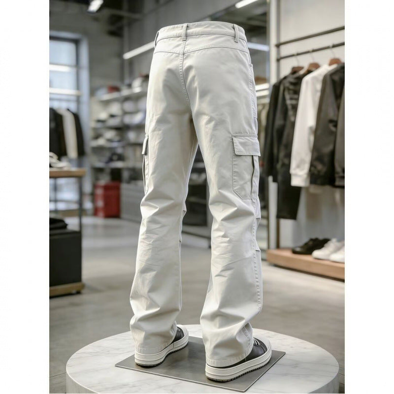 Pantalons de travail multi-pochettes rétro blanc mince