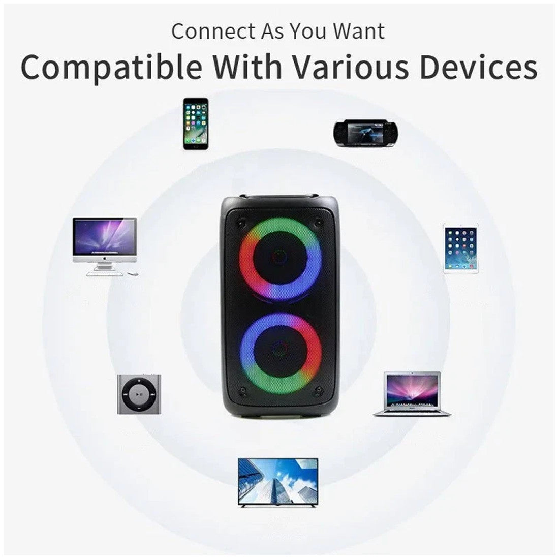 Haut-parleur Bluetooth portable Sub Woofer Heavy Bass Sound System Party Mic
