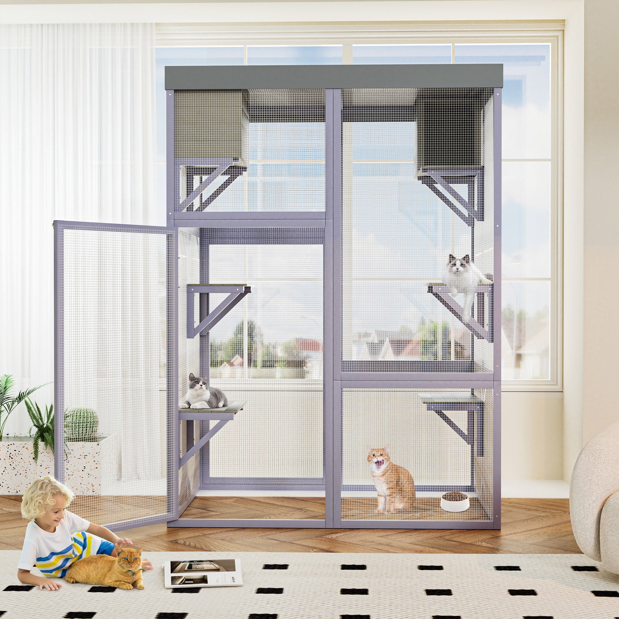 Catio extérieur en bois Boîtier multifonctionnel pour chats