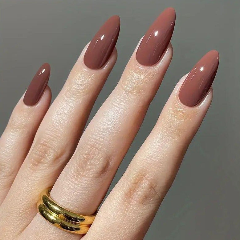 Nail Art Série de couleurs solides Couleur solide Long Almond-Shape Presse sur les ongles