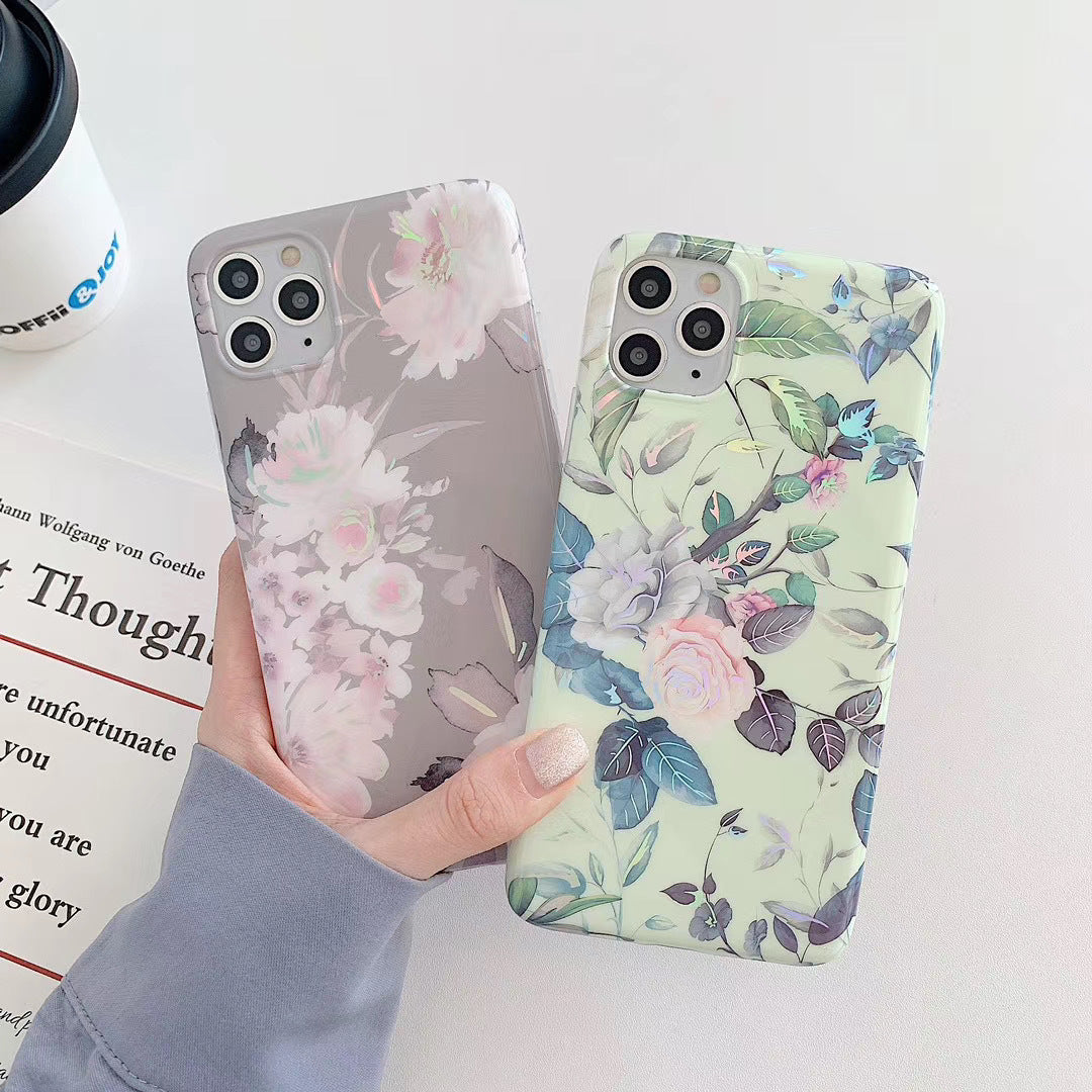 Étui de téléphone à fleurs laser électroplaçant