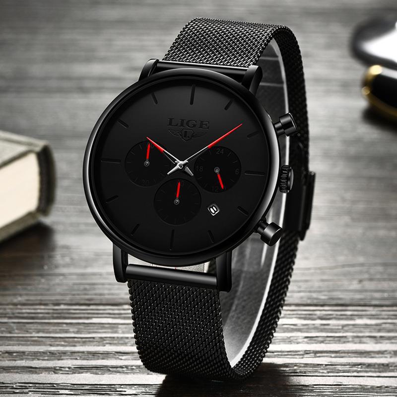 Mens Mesh-Strap Multifonctionnel Montre Quartz résistant à l'eau