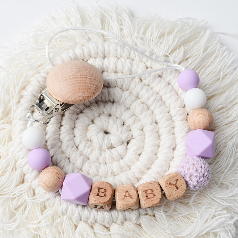 Pacificateur de hêtre Clip Silicone Octagonal Perles Laine Crochet Pacifier Clip