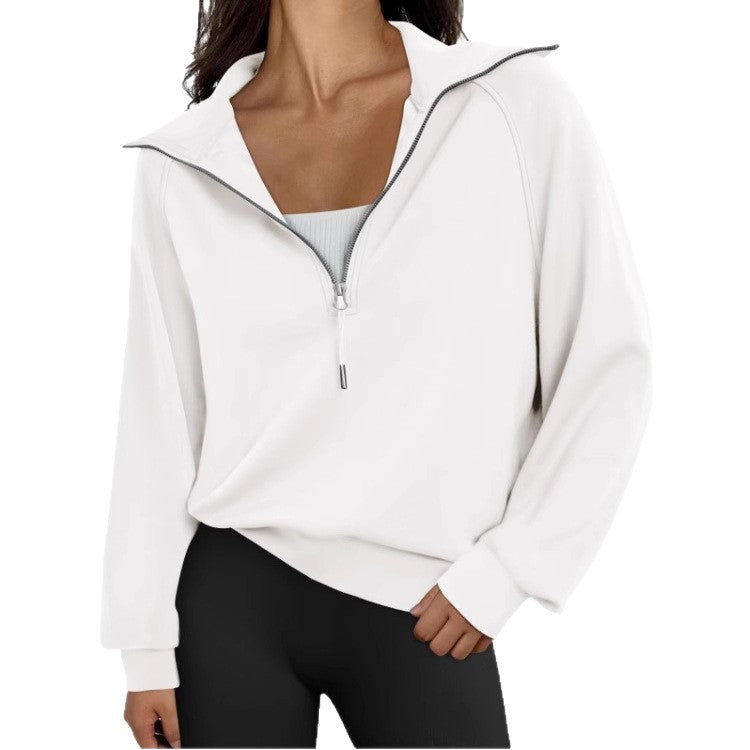 Sweat-shirt à manches courtes demi-zip pour femmes