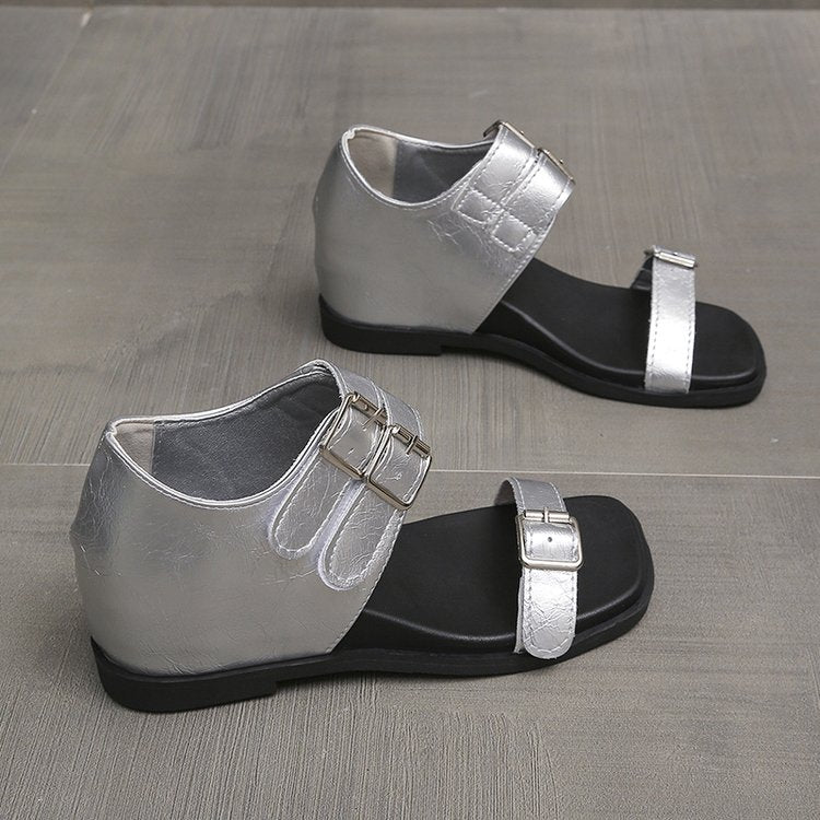 Bottes de sandales pour femmes à talons de haies ouvertes carrées à boucle unique rétro
