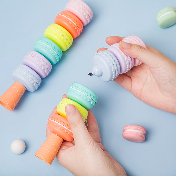 6pcs Nouveauté Cookie Highlighter stylo ensemble Macaron Cake Marqueur de couleur fluorescente Liner
